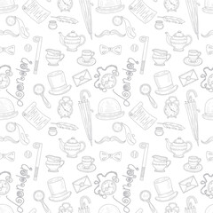 Seamless pattern with Great Britain related hand drawn icons.  Doodle vector Great Britain related collection