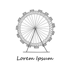 Composition with cute hand drawn Ferris wheel. Vector