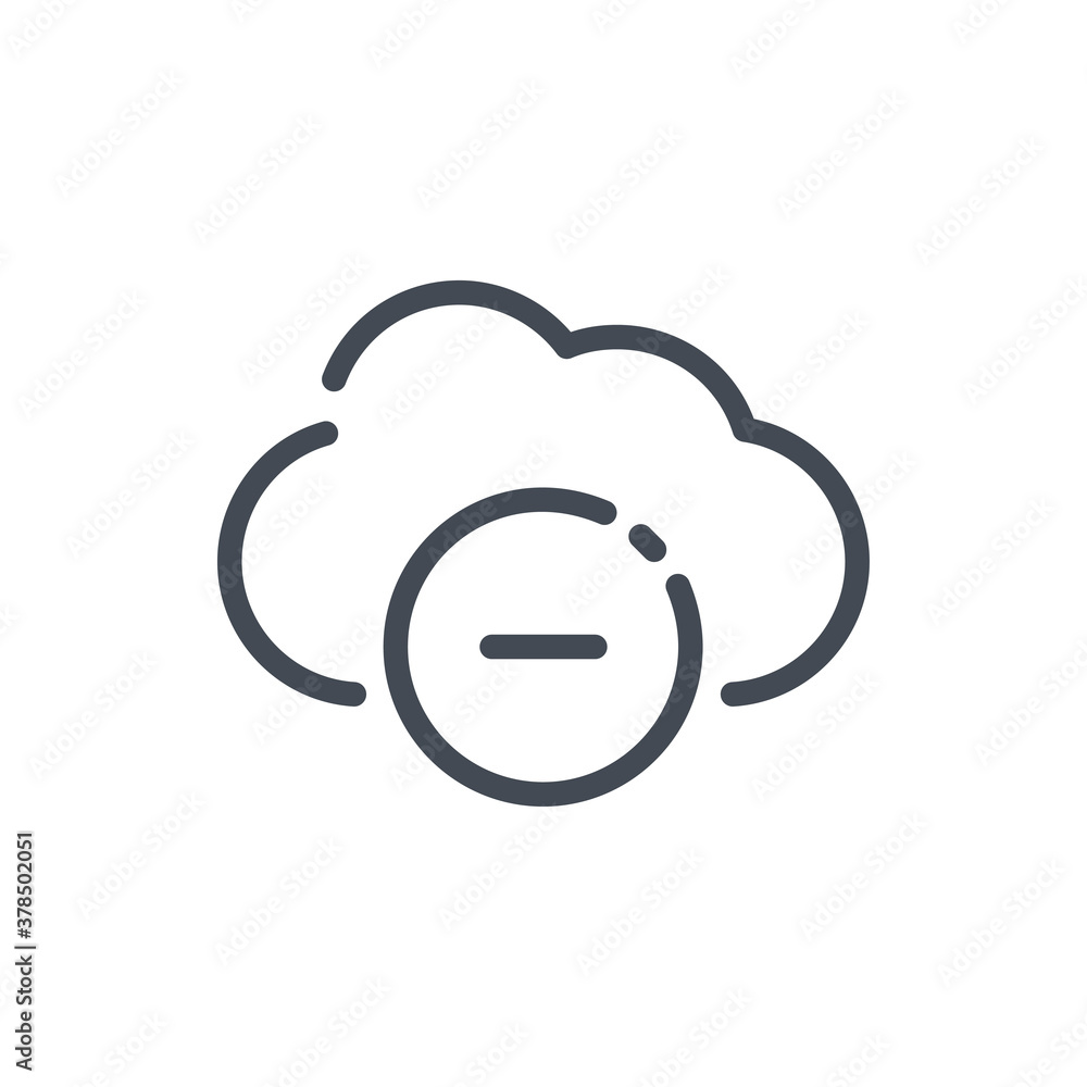 Poster delete from cloud service line icon. remove cloud vector outline sign.
