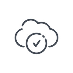 Cloud Service with Check Mark line icon. Cloud server with Tick vector outline sign.