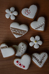 heart shaped cookies on wooden background
