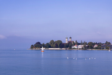 Fototapeta premium Bodensee Lake Constance and Palace Church Is The Landmark Of The Town Friedrichshafen Germany Europe.