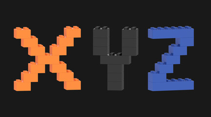 Obraz premium Alphabet letters from colorful plastic toy blocks isolated to solid background