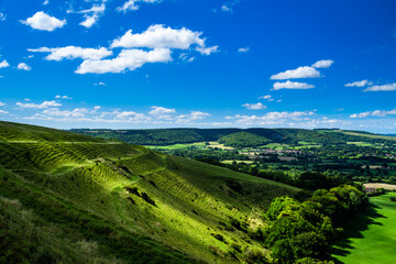 Summer views from the top of Hambledon hill on the north Dorset downs south west England - obrazy, fototapety, plakaty