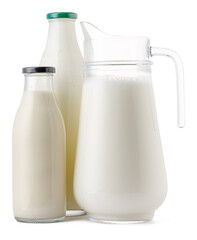 Glassware full of fresh milk isolated on white