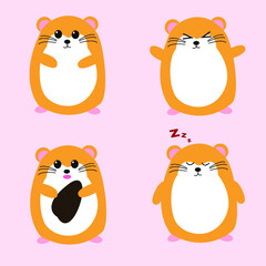 Set Cute Hamster Cartoon Illustration Vector
