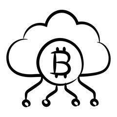 
Bitcoin cloud technology icon, hand drawn design 
