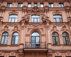 St. Petersburg, Russia, June 13, 2020. Fragment of the facade of a building on Rubinstein Street,...
