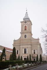 Obraz premium Romania, the Reformed Church with chains in Satu Mare, January 2020