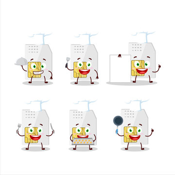 Cartoon character of sim card with various chef emoticons