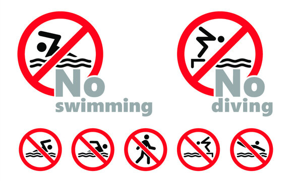 No swimming icon. No swim zone sign in flat vector style. Hazard,warning signs. Do not diving. It is forbidden to swim in this water area. Stop dive.