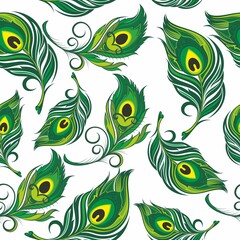 Vector seamless pattern with stylized peacock feather
