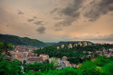 Obraz premium Aerial View Of Brasov City In The Carpathian Mountains Of Romania,may ,2017