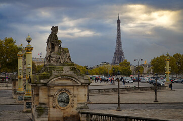 Fototapeta na wymiar Paris, France - Place de la Concorde view of Eiffel Tower