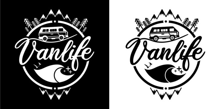 VANLIFE - VAN - STICKER - LABEL - LOGO - BLACK AND WHITE