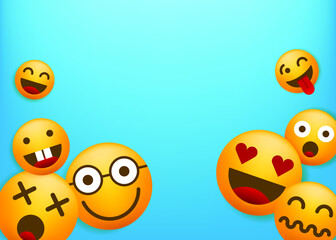 High Quality Yellow Emoticon Character on Blue Background . Isolated Vector Elements
