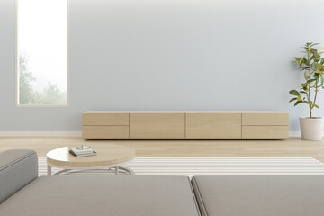 3D render of modern living room with TV cabinet and sofa on empty wall.	
 - obrazy, fototapety, plakaty