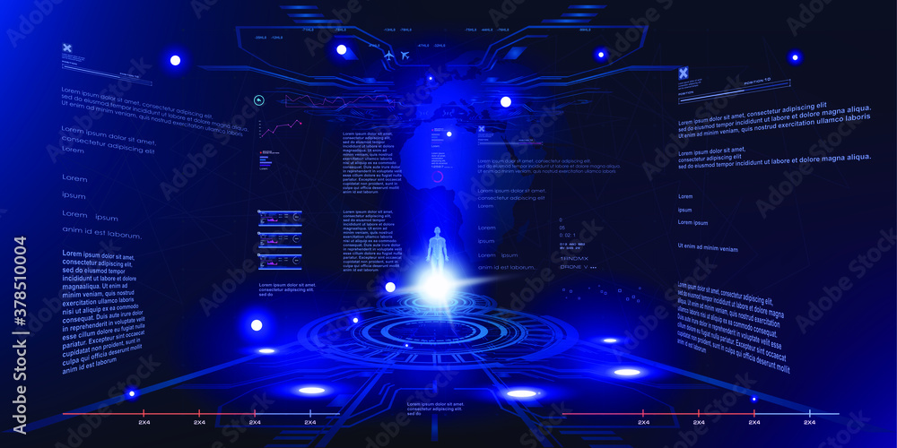 Poster abstract futuristic interface background in hud, gui, ui style. holographic 3d space. conceptual inn