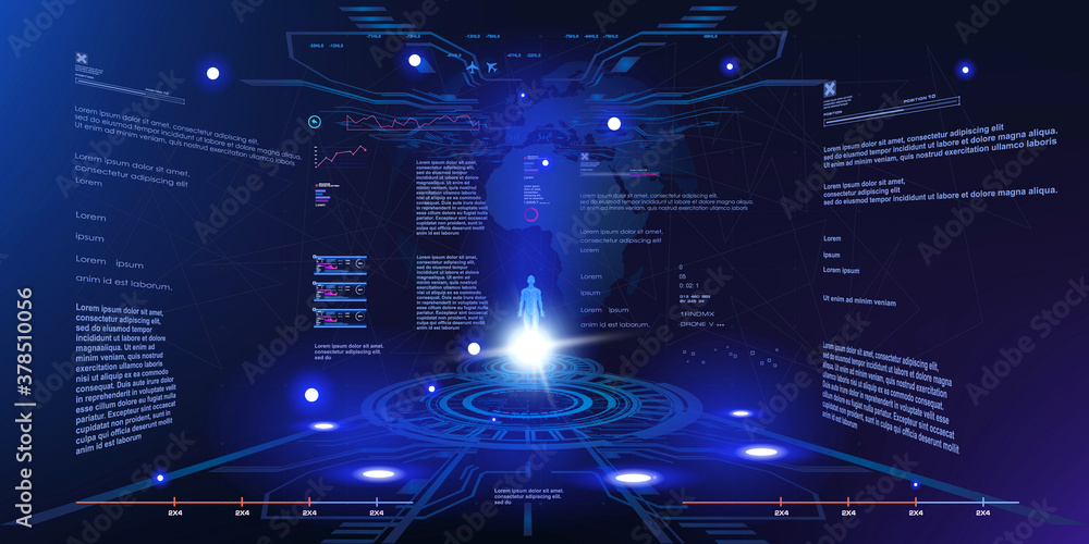 Poster abstract futuristic interface background in hud, gui, ui style. holographic 3d space. conceptual inn