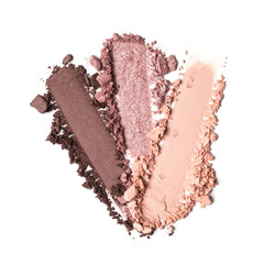 Close-up of make-up swatches. Smears of crushed beige and brown eye shadow
