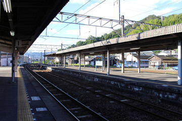 Fototapeta premium Platform of Saiki station stop in Oita prefecture
