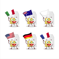 Sim card cartoon character bring the flags of various countries