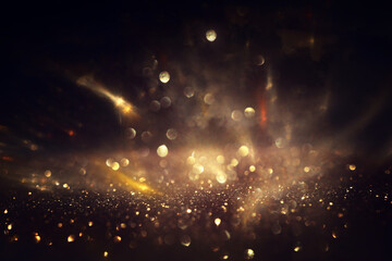 background of abstract gold and black glitter lights. defocused