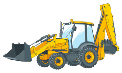Yellow tractor with additional options. Vector illustration on white background.