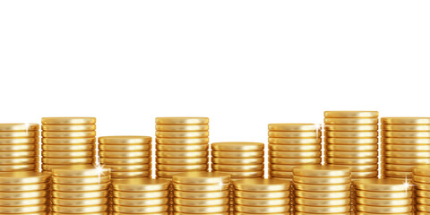 Stack of Gold coins isolated on white background, with clipping path, 3d rendering
