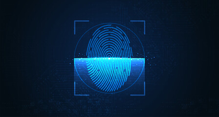 Laser scanning of fingerprint of digital biometric security technology. Low poly wire outline geometric. Illustration vector design.