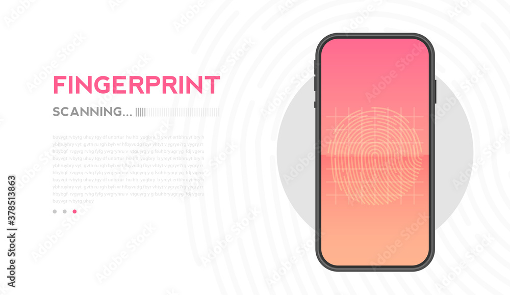 Poster scanning fingerprint on smartphone, unlock mobile phone. mobile data security concept. fingerprint a