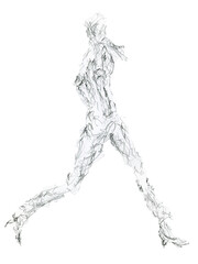 Fototapeta na wymiar A hand drawn fashion illustration. A girl model in motion. Woman sketch 