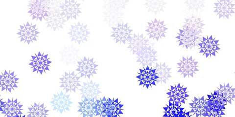 Naklejka na ściany i meble Light purple vector beautiful snowflakes backdrop with flowers.