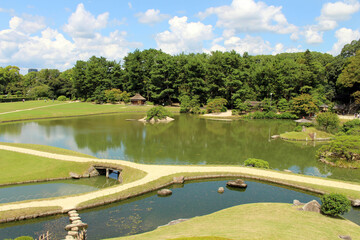 Horizontal green landscape of Okayama Korakuen Garden