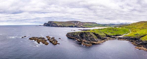 Aerial view of wild coast by Glencolumbkille in County Donegal, Irleand.