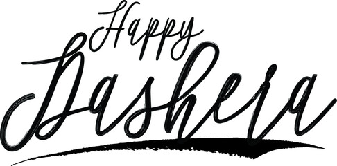 Happy Dashera Handwritten Calligraphy Black Color Text On White Background