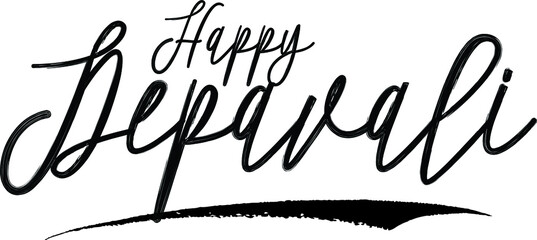 Happy Depavali. Handwritten Calligraphy Black Color Text On White Background