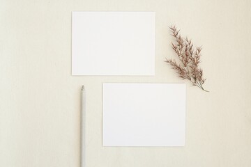 Two empty greeting cards, thank you cards, 2 blank card mockups  for design presentation, wedding...
