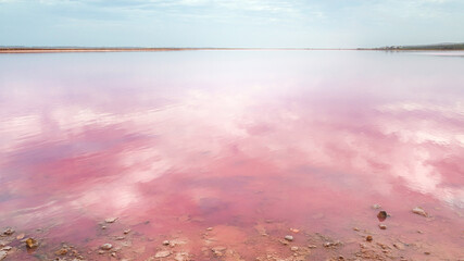 Naklejka na ściany i meble Hutt lagoon or Pink Lake, the strange color of this lake, overall from 11 am to 1 pm, the lake is perfectly pink