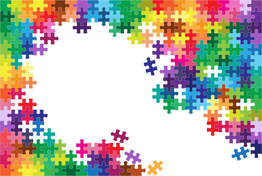 Colorful jigsaw puzzles and white space background