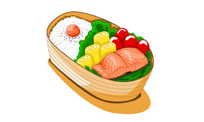 bento box rice with salmon and omlets vector illustration cute anime