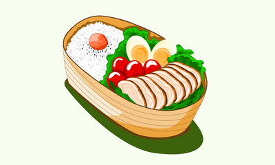 bento box rice with chicken and eggs vector illustration cute anime