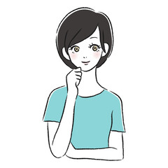 笑顔の女性　考える