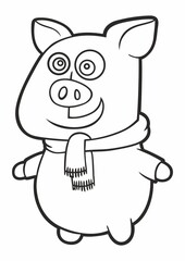 Funny cartoon, cute pig. Friendly pig character.