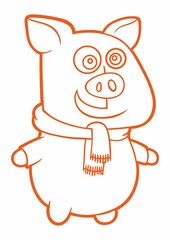 Funny cartoon, cute pig. Friendly pig character.