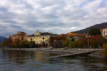 autumn afternoon in Pallanza on Lake Maggiore, view of the town hall on the lakefront