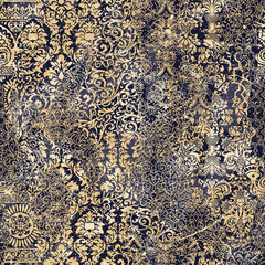 Baroque and Damask arabesque motifs ripped abstract patchwork wallpaper grunge vector seamless pattern - obrazy, fototapety, plakaty