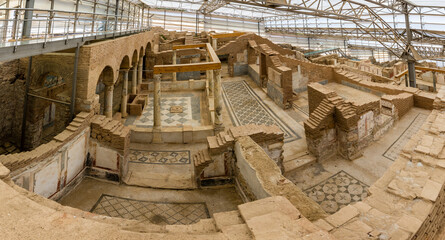 Ephesus terrace houses ruins view in Turkey. They were the houses of wealthy people living in the city
