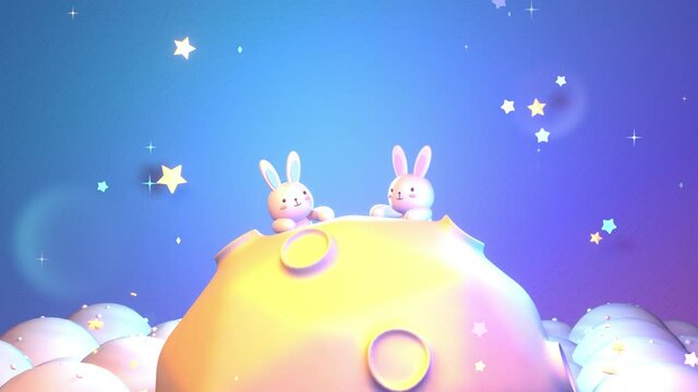 Cartoon little bunny on the moon animation. (Looped)