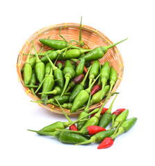 Green chili peppers on white isolated background